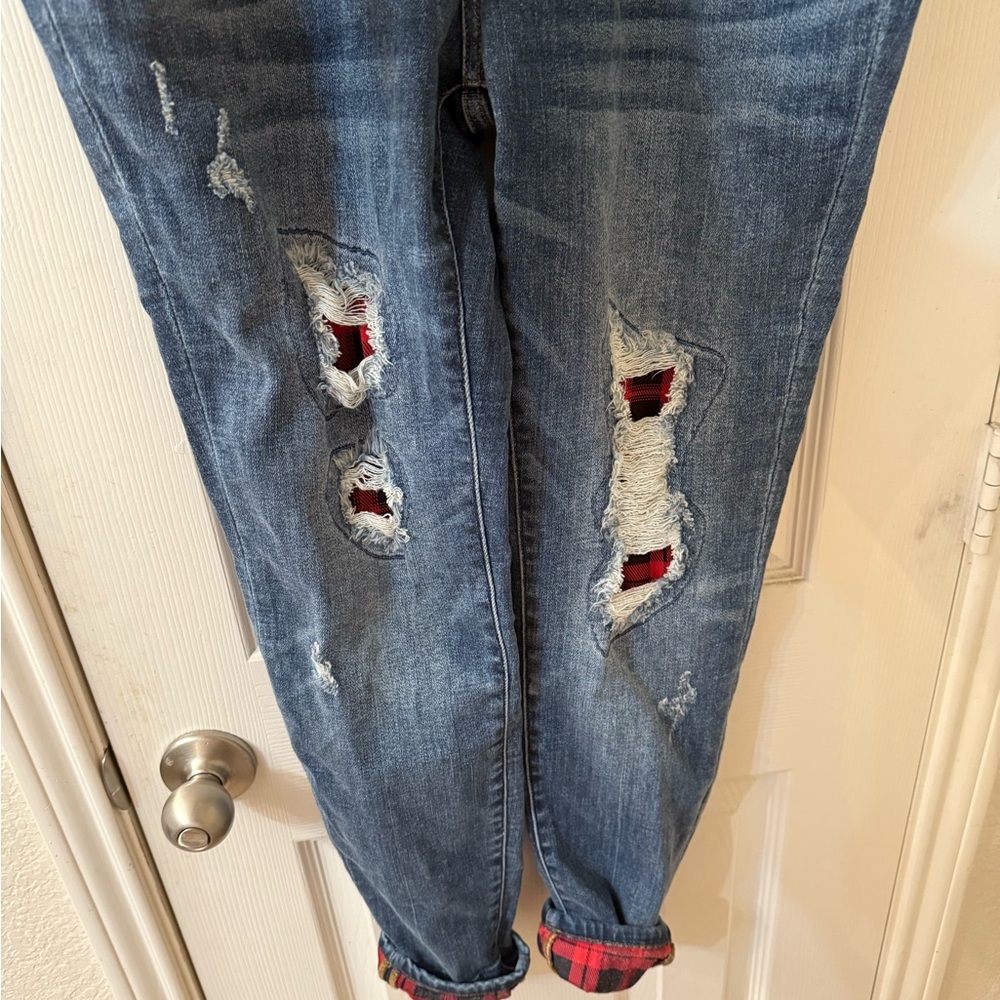 Judy Blue NWT Distressed Blue Jeans with Plaid Accents